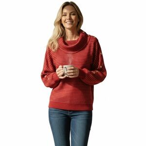 Rafaella Red & Gold Cowl Neck Sweater Perfect for Christmas Party Dolman Buttons